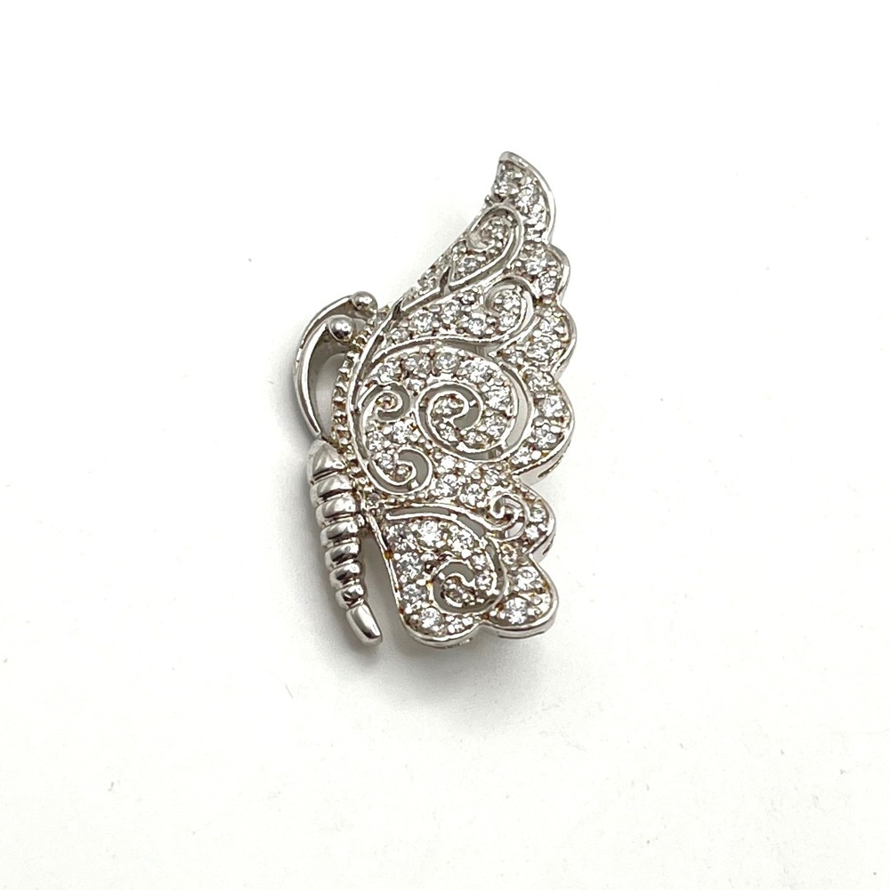 925 Sterling Silver Cubic Zirconia Butterfly Wing Brooch Pin Filigree Scroll